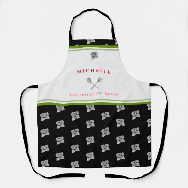 Tablier Drôle Vert Rouge Noir La Reine Spaghetti (Recto)