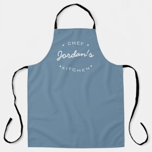 Tablier Dusty Blue Chef cuisine nom typographie moderne