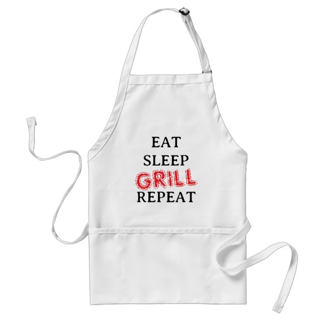 Tablier Eat Sleep Grill Repeat funny BBQ apron for chef (Devant)