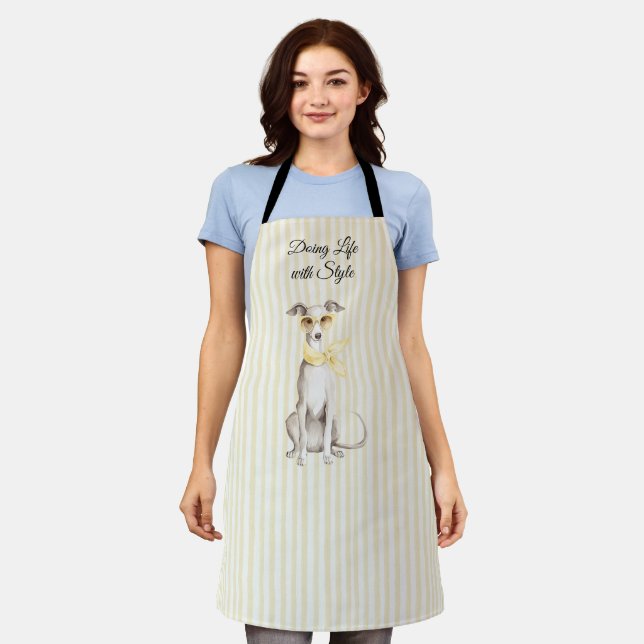 Tablier Écharpe jaune doux Chien blanc  (Porté)