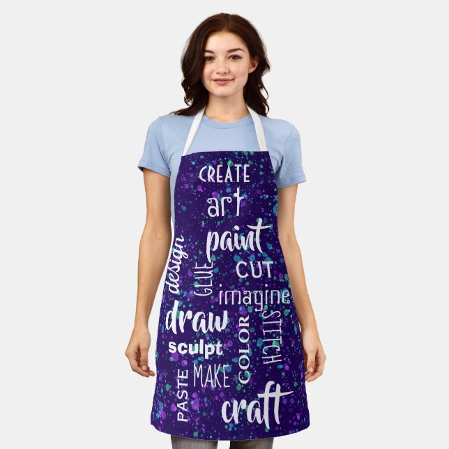 Tablier éclaboussé de peinture avec mots artistiqu (Porté)