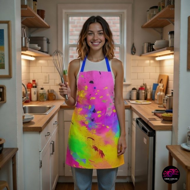 Tablier Éclaboussure de peinture abstraite néon rose (Chef mode. Color activated.)