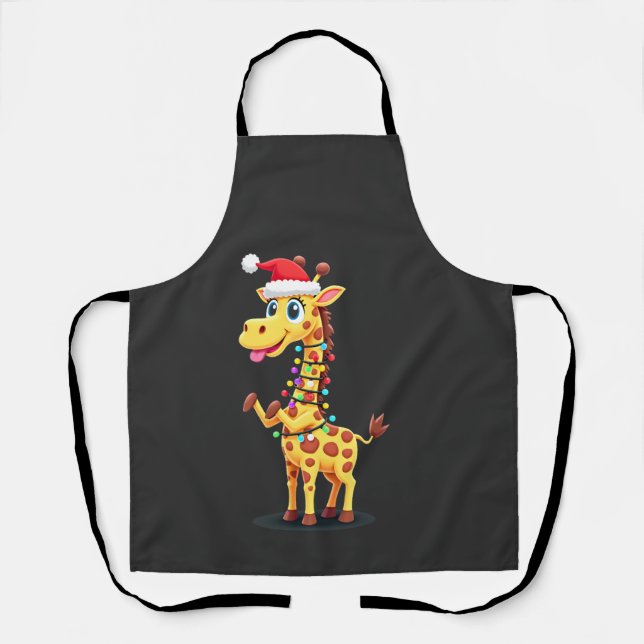 Tablier Éclairage de Noël de girafe drôle de girafe de Noë (Recto)