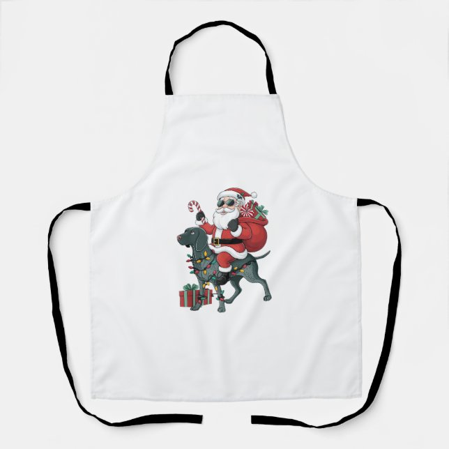 Tablier Éclairage de Noël Père Noël équitation grand chien (Recto)