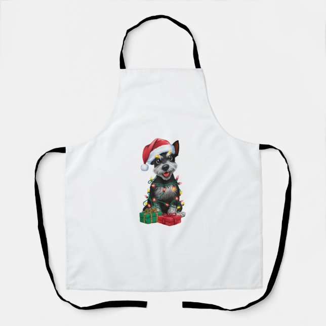 Tablier Éclairage Noël Chapeau noir russe Terrier chien (Recto)