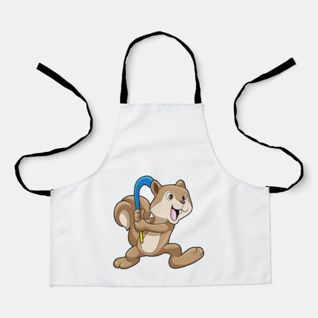 Tablier Écureuil au hockey sur gazon avec bâton (Recto)