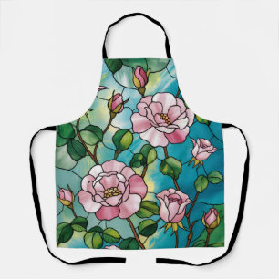 Tablier Effet de vitrail floral Fleurs roses Botanique