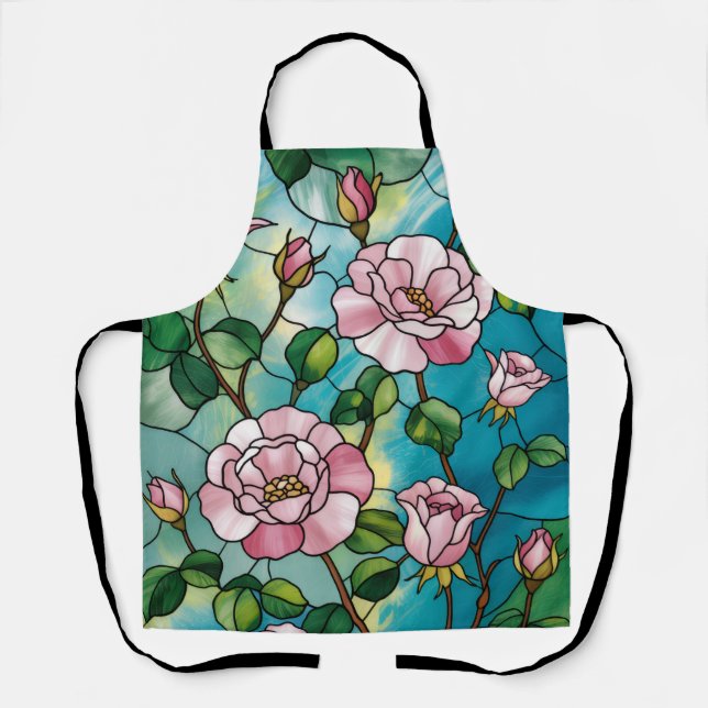Tablier Effet de vitrail floral Fleurs roses Botanique (Recto)