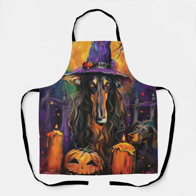 Tablier Éffrayant Afghan Hound Halloween sorcière et Citro (Recto)