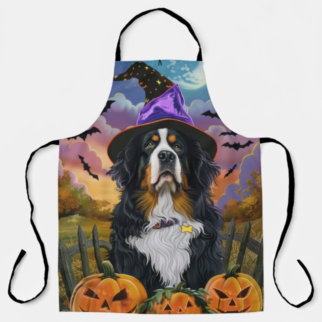 Tablier Éffrayant Bernese Mountain Halloween Citrouille so (Recto)