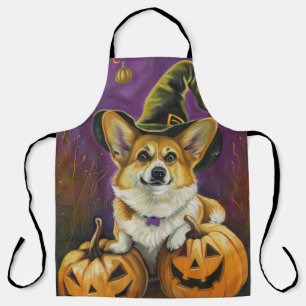 Tablier Éffrayant Corgi Chien Halloween Citrouille sorcier