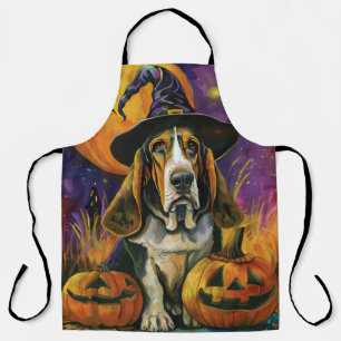 Tablier Éffrayant Halloween Hound Sorcière Et Citrouille
