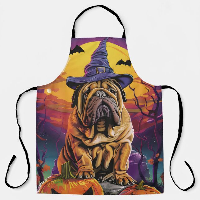 Tablier Éffrayant Shar Pei Chien Halloween sorcière et Cit (Recto)