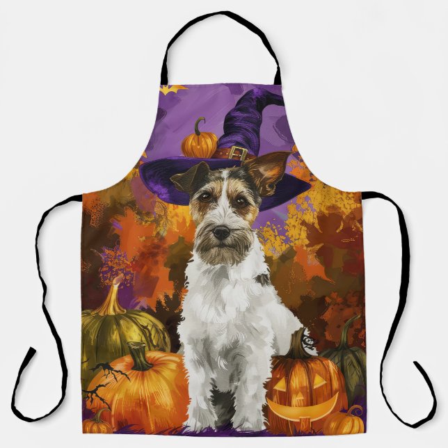 Tablier Éffrayant Wirefox Terrier Chien Halloween Citrouil (Recto)