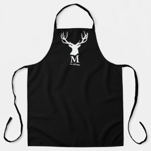 Tablier élan noir blanc cerf buck monogramme nom de famill