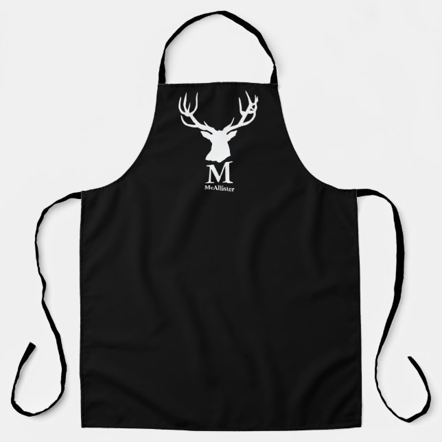 Tablier élan noir blanc cerf buck monogramme nom de famill (Recto)