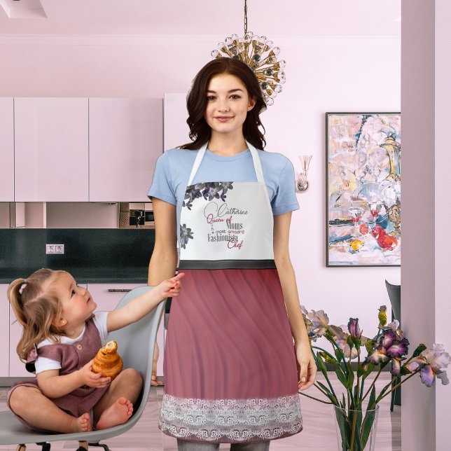 Tablier Élégance des fleurs de cerisier Mère (Mother in her kitchen with her baby wearing cherry blossom elegance apron by fantabuloustef)