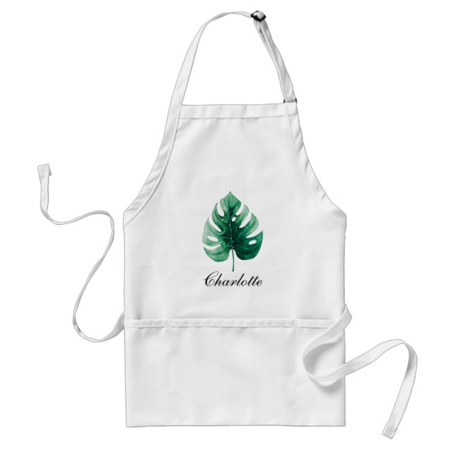 Tablier Elégance moderne Aquarelle verte Feuille botanique (Devant)