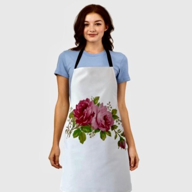 Tablier Élégance Rose Vintage  ( Apron 100% polyester machine washable.)