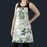 Tablier Élégant aquarelle Botanique Monogramme de verdure<br><div class="desc">Ce design d'inspiration botanique présente d'élégants feuilles d'aquarelle et de feuillage. Personnalisez l'aire avec votre monogramme ou votre initiale.</div>