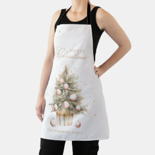 Tablier Elégant Aquarelle rose doux Joyeux Arbre de Noël