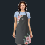 Tablier Élégant aquarelle rose monogramme floral<br><div class="desc">Personnalisez cet élégant tablier floral aquarelle avec votre monogramme. Fait un grand cadeau pour un ami. Conçu pour vous par Blackberry Boulevard.</div>