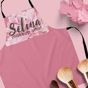 Tablier Élégant Artiste de maquillage floral rose-bleu crè