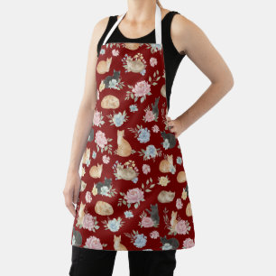Tablier élégant avec impression de chat floral