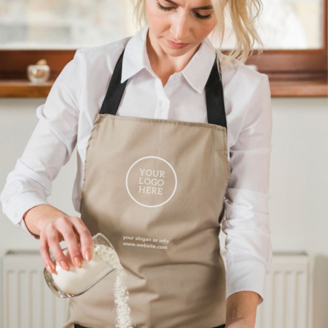 Tablier Elégant Beige votre logo ici Site d'affaires (Elegant Logo Business Minimal Promotional Apron made on Zazzle by Creative Design)