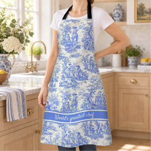 Tablier Élégant Bleu Vintage Toile de Jouy de Campagne Fra