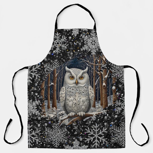 Tablier Elegant Christmas white owl woodland winter forest (Recto)