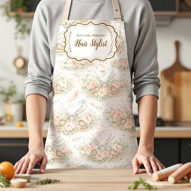Tablier Élégant Coiffeur Floral Vintage (Créateur téléchargé)