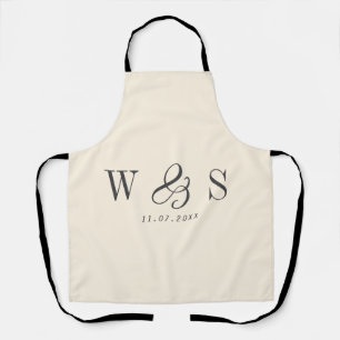 Tablier Élégant couple mariage initial crème naturelle