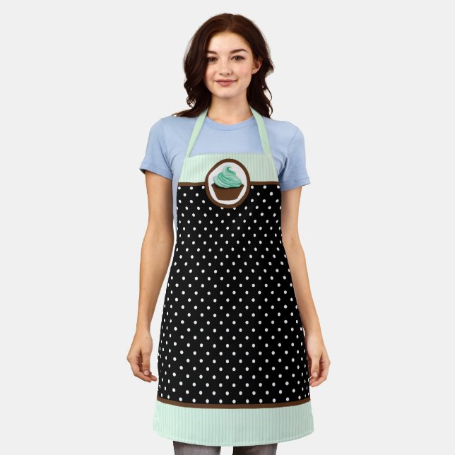 Tablier Élégant Cupcake Baker Polka Dot (Porté)