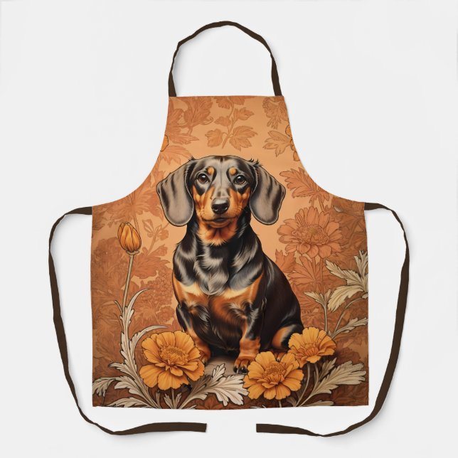 Tablier Elégant Dachshund Et Marigolds (Recto)