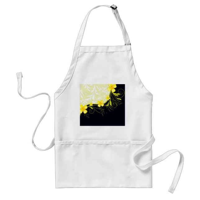 Tablier Élégant damas floral jaune (Devant)