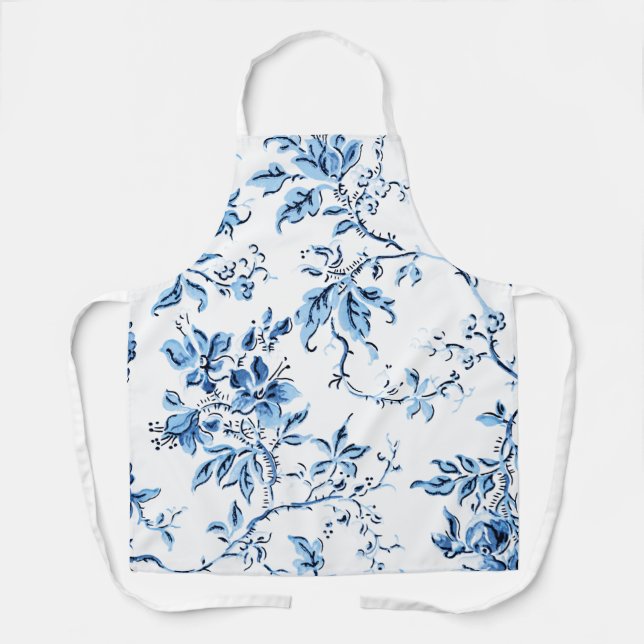 Tablier Elegant Delft Blue et White Floral (Recto)