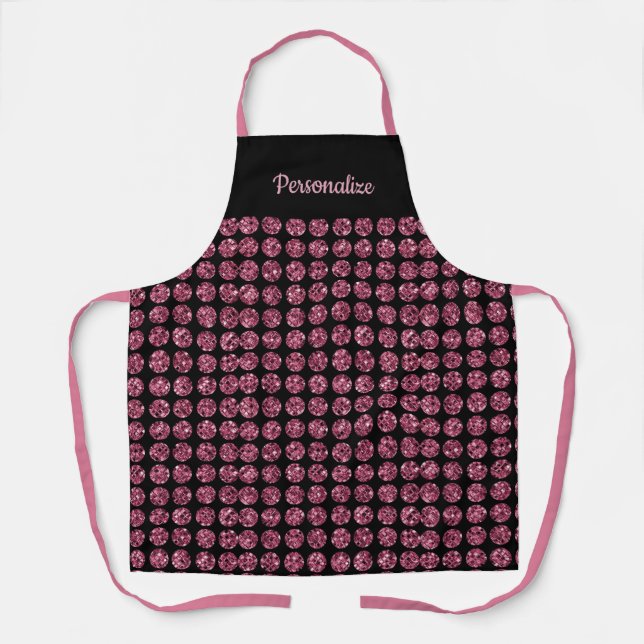 Tablier Elégant Diamant Rose Gem Girly Motif Apron (Recto)