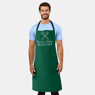 Tablier Élégant émeraude vert Nom du chef moderne