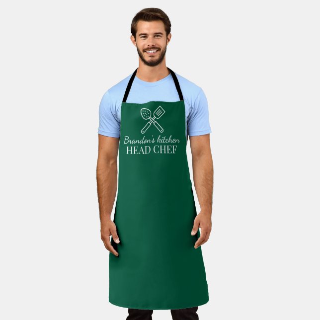 Tablier Élégant émeraude vert Nom du chef moderne (Porté)