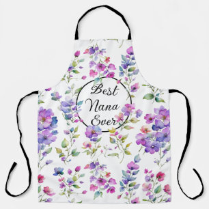 Tablier Élégant fleurs sauvages d'aquarelle rose violet