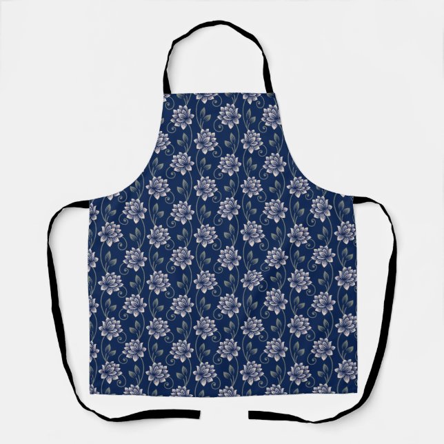 Tablier Élégant floral bleu (Recto)