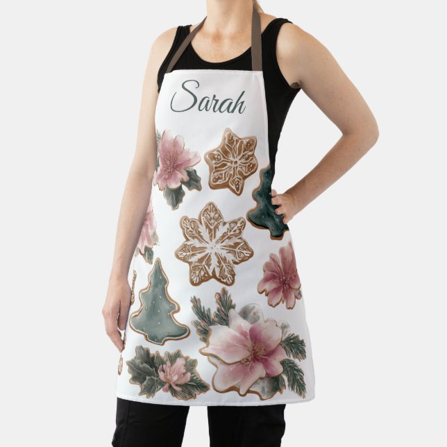 Tablier Elegant Floral Gingerbread Custom Christmas Apron (Insitu)