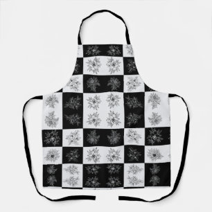 Tablier Élégant floral monochrome noir et blanc à carreaux