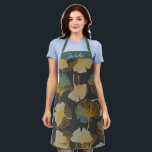 Tablier Elégant Ginkgo Feuille Motif Automne Personnalisé<br><div class="desc">Belle nature botanique motif de ginkgo feuilles dans les nuances d'automne d'or,  gris charbon et turquoise. Personnalisez-le avec votre nom.</div>
