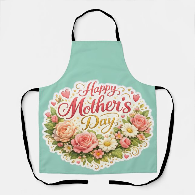 Tablier Elegant happy Mother's Day floral wreath kitchen a (Recto)