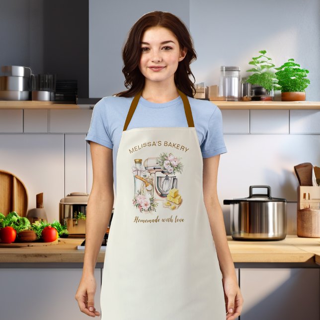 Tablier Élégant mélange floral Boulangerie et ingrédients  (Créateur téléchargé)
