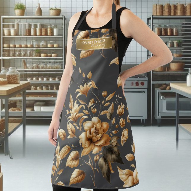 Tablier Élégant modèle or floral foncé boulangerie gris fo (Créateur téléchargé)