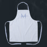 Tablier Elegant Monogram Name Blue Stripe<br><div class="desc">Add a touch of elegance to everyday cooking and baking with this feminine personalized apron. Featuring a soft blue and white striped background, this stylish apron is beautifully finished with your initial and name in a fancy script font, creating a timeless and sophisticated look. Perfect for home cooks, bakers, entertainers,...</div>