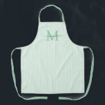 Tablier Elegant Monogram Name Green Stripe<br><div class="desc">Add a touch of elegance to everyday cooking and baking with this feminine personalized apron. Featuring a soft green and white striped background, this stylish apron is beautifully finished with your initial and name in a fancy script font, creating a timeless and sophisticated look. Perfect for home cooks, bakers, entertainers,...</div>